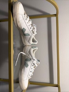 White Women's Leather Sneakers with Mint Accent